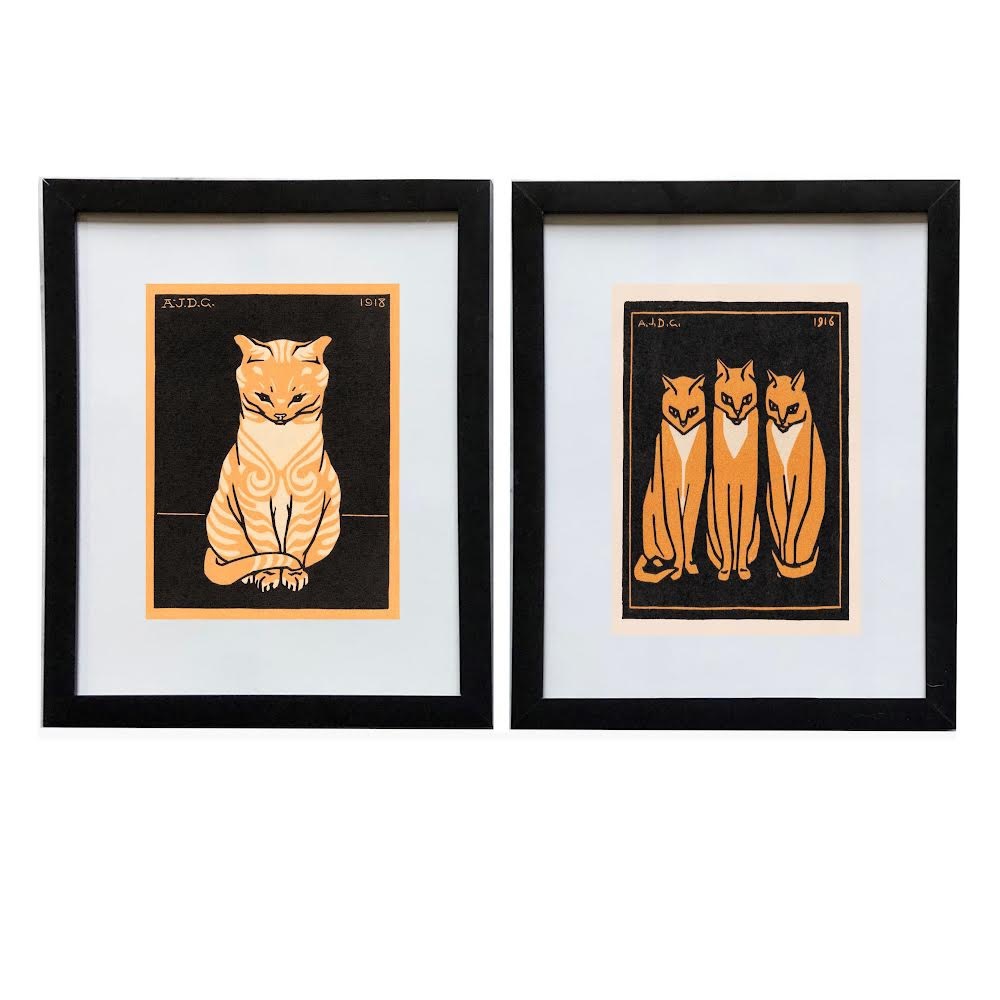Set of 2 8x10 Framed Cat Prints Julie de Graag